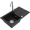 Mexen Pablo granite kitchen sink 1-compartment with drainer and Telma kitchen faucet, black - 6510-77-670200-00