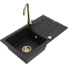Mexen Pablo Granite Kitchen Sink 1-Bowl with Drainer and Telma Faucet, Black - 6510-77-670200-50