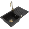 Mexen Pablo granite kitchen sink 1-bowl with drainer and Telma kitchen tap, black - 6510-77-670200-50