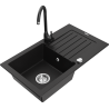Mexen Pablo 1-compartment granite sink with a drip tray and kitchen mixer tap Telma, Black - 6510-77-670200-70