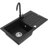 Mexen Pablo granite sink 1-bowl with drainer and Telma kitchen faucet, black - 6510-77-670200-70