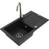Mexen Pablo granite kitchen sink 1-bowl with drainer and Telma kitchen faucet, black - 6510-77-670200-50-B