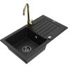 Mexen Pablo granite sink, 1-bowl with drainer and Telma kitchen faucet, black - 6510-77-670200-50-B