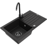 Mexen Pablo granite kitchen sink 1-bowl with drainer and Telma faucet, black - 6510-77-670200-70-B