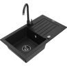 Mexen Pablo granite sink 1-bowl with drainer and Telma kitchen faucet, black - 6510-77-670200-70-B