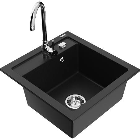 Mexen Vito 1-bowl granite sink with Telma kitchen faucet, black - 6503-77-670200-00
