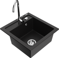 Mexen Vito 1-compartment granite sink with kitchen mixer tap Telma, Black - 6503-77-670200-00