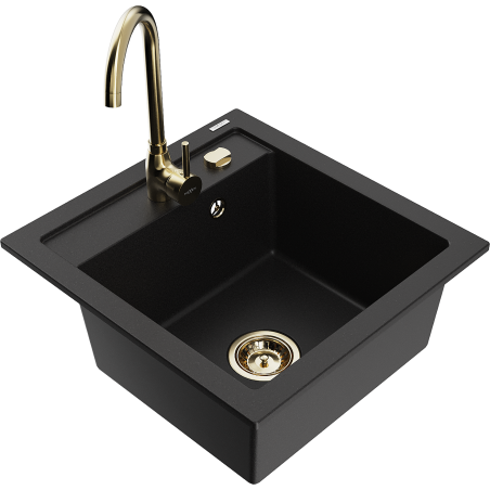 Mexen Vito 1-bowl granite sink with Telma kitchen faucet, black - 6503-77-670200-50