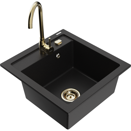 Mexen Vito granite sink single-bowl with Telma kitchen tap, black - 6503-77-670200-50