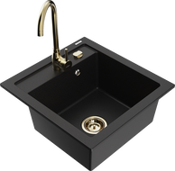 Mexen Vito 1-compartment granite sink with kitchen mixer tap Telma, Black - 6503-77-670200-50