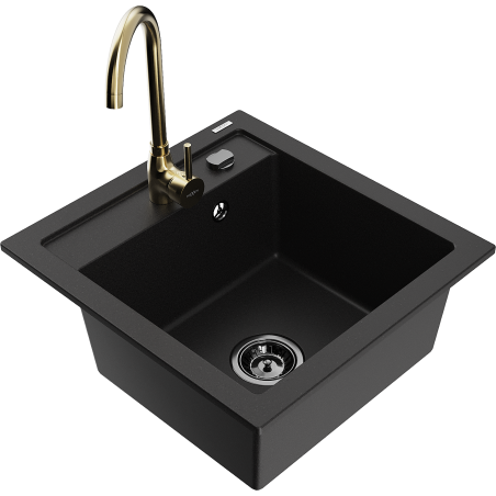 Mexen Vito 1-bowl granite sink with Telma kitchen tap, black - 6503-77-670200-50-B