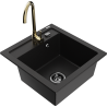 Mexen Vito 1-bowl granite kitchen sink with Telma faucet, black - 6503-77-670200-50-B