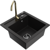 Mexen Vito 1-bowl granite sink with Telma kitchen faucet, black - 6503-77-670200-50-B
