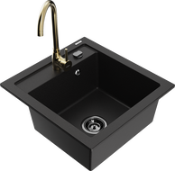 Mexen Vito 1-bowl granite sink with Telma kitchen tap, black - 6503-77-670200-50-B