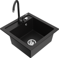 Mexen Vito 1-compartment granite sink with kitchen mixer tap Telma, Black - 6503-77-670200-70