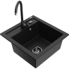 Mexen Vito granite single-bowl sink with Telma kitchen faucet, black - 6503-77-670200-70-B