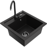 Mexen Vito single-bowl granite kitchen sink with Telma mixer tap, black - 6503-77-670200-70-B