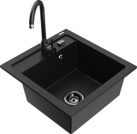 Mexen Vito 1-bowl granite sink with Telma kitchen faucet, black - 6503-77-670200-70-B