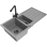 Mexen Andres 1.5-compartment granite sink with a drip tray and kitchen mixer tap Duero, Grey - 6515-71-671600-70-B
