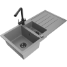 Mexen Andres granite sink 1.5-bowl with drainer and Duero kitchen faucet, gray - 6515-71-671600-70-B