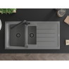 Mexen Andres granite sink 1.5-bowl with drainer and Duero kitchen faucet, gray - 6515-71-671600-70-B