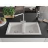 Mexen Mario granite kitchen sink 2-bowl with Duero kitchen faucet, white - 6504-20-671600-00