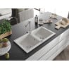 Mexen Mario granite double bowl kitchen sink with Duero faucet, white - 6504-20-671600-00