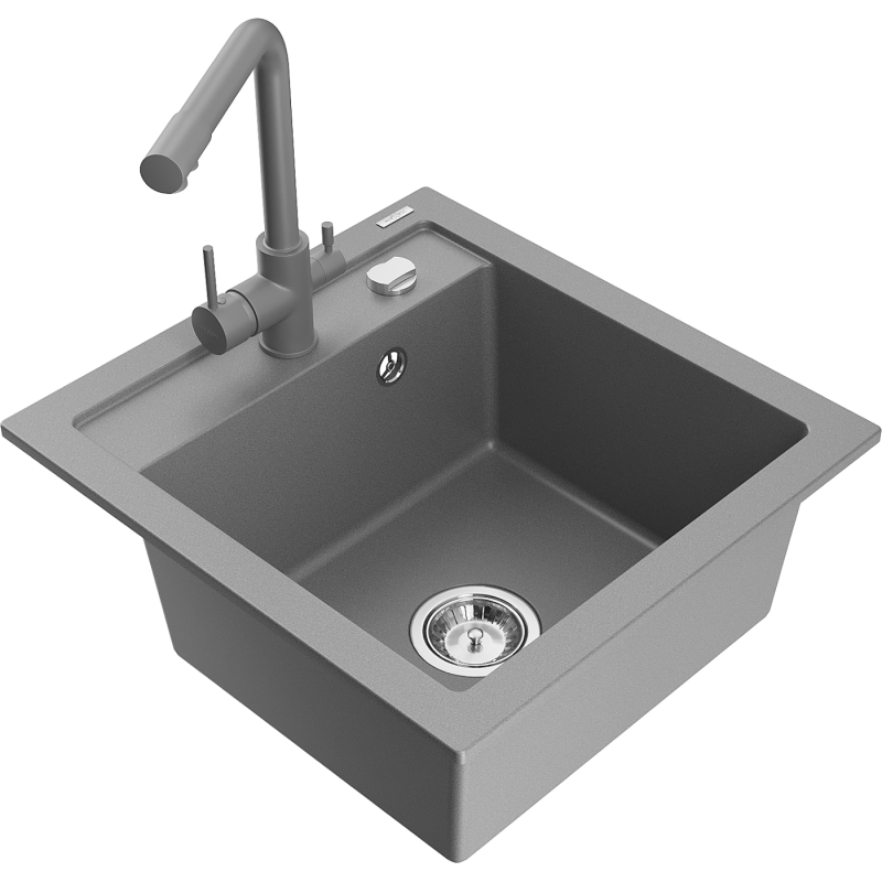 Mexen Vito granite sink 1-chamber with Duero kitchen tap, grey - 6503-71-671600-71