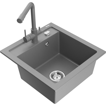 Mexen Vito granite kitchen sink 1-bowl with Duero kitchen faucet, gray - 6503-71-671600-71