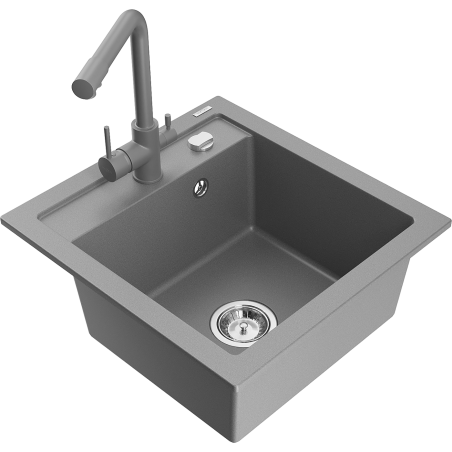 Mexen Vito granite sink 1-chamber with Duero kitchen tap, grey - 6503-71-671600-71