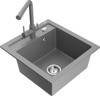Mexen Vito granite kitchen sink 1-bowl with Duero kitchen faucet, gray - 6503-71-671600-71