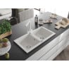 Mexen Mario granite sink 2-bowl with Duero kitchen tap, white - 6504-20-671600-20