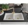 Mexen Mario 2-bowl granite sink with kitchen faucet Duero, white - 6504-20-671600-50