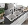 Mexen Mario 2-bowl granite sink with Duero kitchen tap, white - 6504-20-671600-70