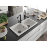 Mexen Mario 2-chamber granite sink with Duero kitchen faucet, white - 6504-20-671600-70