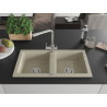 Mexen Mario granite double bowl kitchen sink with Duero faucet, beige - 6504-69-671600-00