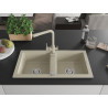 Mexen Mario Granite Double-Bowl Sink with Duero Kitchen Faucet, Beige - 6504-69-671600-69
