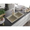 Mexen Mario 2-chamber granite sink with Duero kitchen faucet, beige - 6504-69-671600-50