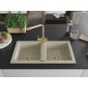 Mexen Mario granite kitchen sink 2-bowl with Duero kitchen tap, beige - 6504-69-671600-50
