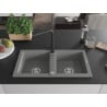 Mexen Mario granite sink 2-bowl with Duero kitchen tap, grey - 6504-71-671600-70