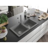 Mexen Mario 2-bowl granite kitchen sink with Duero kitchen faucet, gray - 6504-71-671600-71