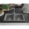 Mexen Mario 2-Bowl Granite Sink with Duero Kitchen Tap, Grey - 6504-71-671600-71