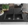 Mexen Mario granite double-bowl sink with Duero kitchen faucet, black/silver metallic - 6504-73-671600-70