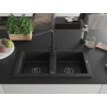 Mexen Mario granite double-bowl sink with Duero kitchen faucet, black/silver metallic - 6504-73-671600-70-B