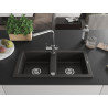 Mexen Mario granite double-bowl kitchen sink with Duero faucet, black/gold metallic - 6504-75-671600-00