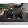 Mexen Mario granite double-bowl sink with Duero kitchen faucet, black/gold metallic - 6504-75-671600-00