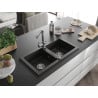 Mexen Mario granite double-bowl sink with Duero kitchen faucet, black/gold metallic - 6504-75-671600-00