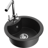 Mexen Diego granite sink 1-bowl with Duero kitchen faucet, black/silver metallic - 6512-73-671600-00