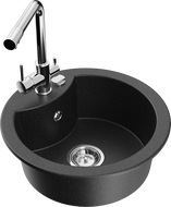 Mexen Diego granite kitchen sink 1-bowl with Duero kitchen faucet, black/silver metallic - 6512-73-671600-00