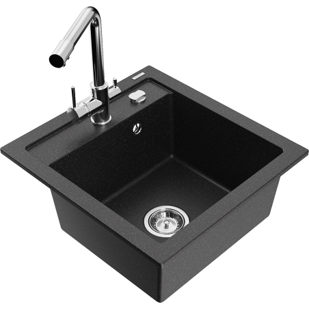 Mexen Vito 1-compartment granite sink with a kitchen mixer tap Duero, Black/Silver metallic - 6503-73-671600-00